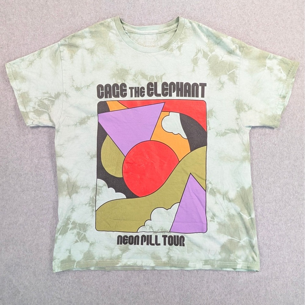 Cage The Elephant Neon Pill Tour Tie Dye T-Shirt Green Mens Large 21x26.5